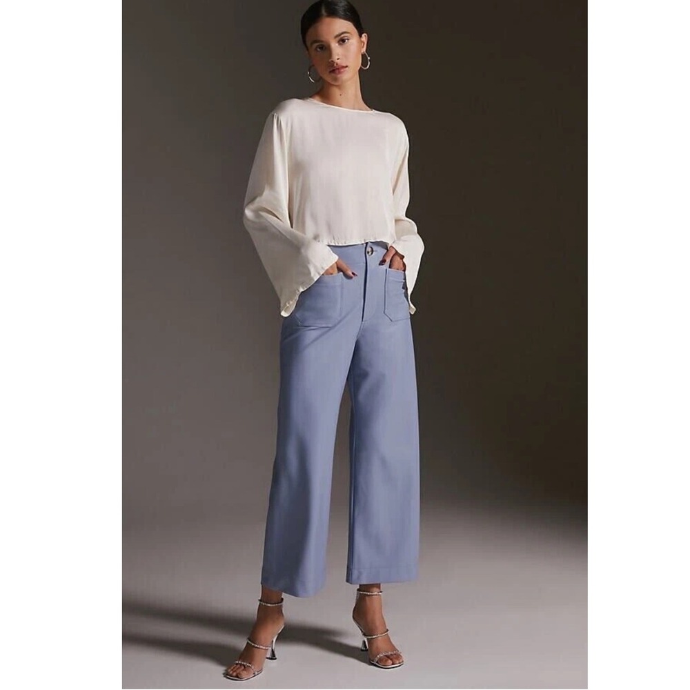 Maeve The Colette Wide Leg Pants‎ Faux Leather Cropped Size 28 Slate Blue